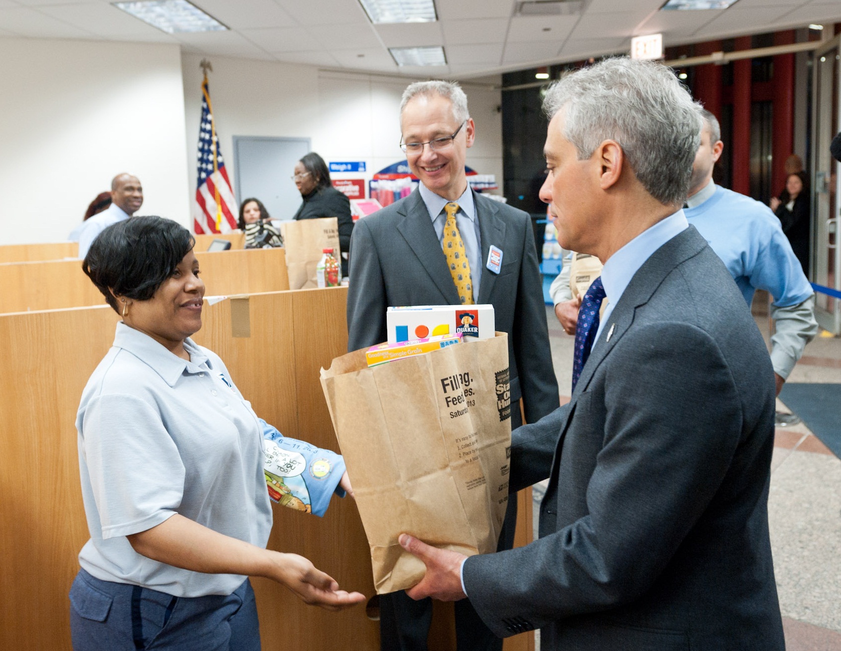 Mayor Emanuel Donates Food In Support of the Stamp Out Hunger food drive. 